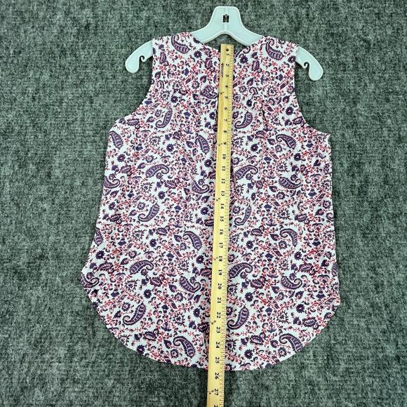 LOFT Shirt Womens Small‎ Floral Red Sleeveless Button Up Scoop Neck Cottagecore - Picture 7 of 8